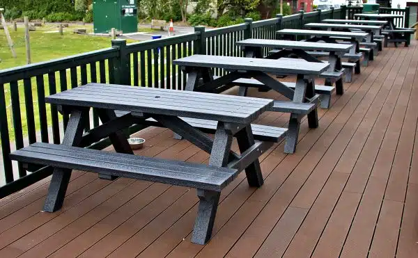 Sustainable recycled plastic picnic bench by DCW Polymers durable long-lasting